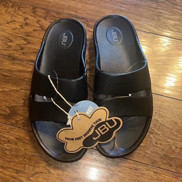 JBU black  Comfort Cut Out Dover Round Toe Wedge Slip On Slide Sandals N… - Picture 4 of 6